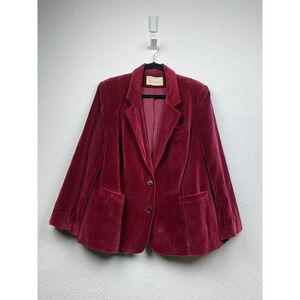 Cassandra Wine-Colored Velvet Blazer - L - Vintage Two Button Classic Chic
